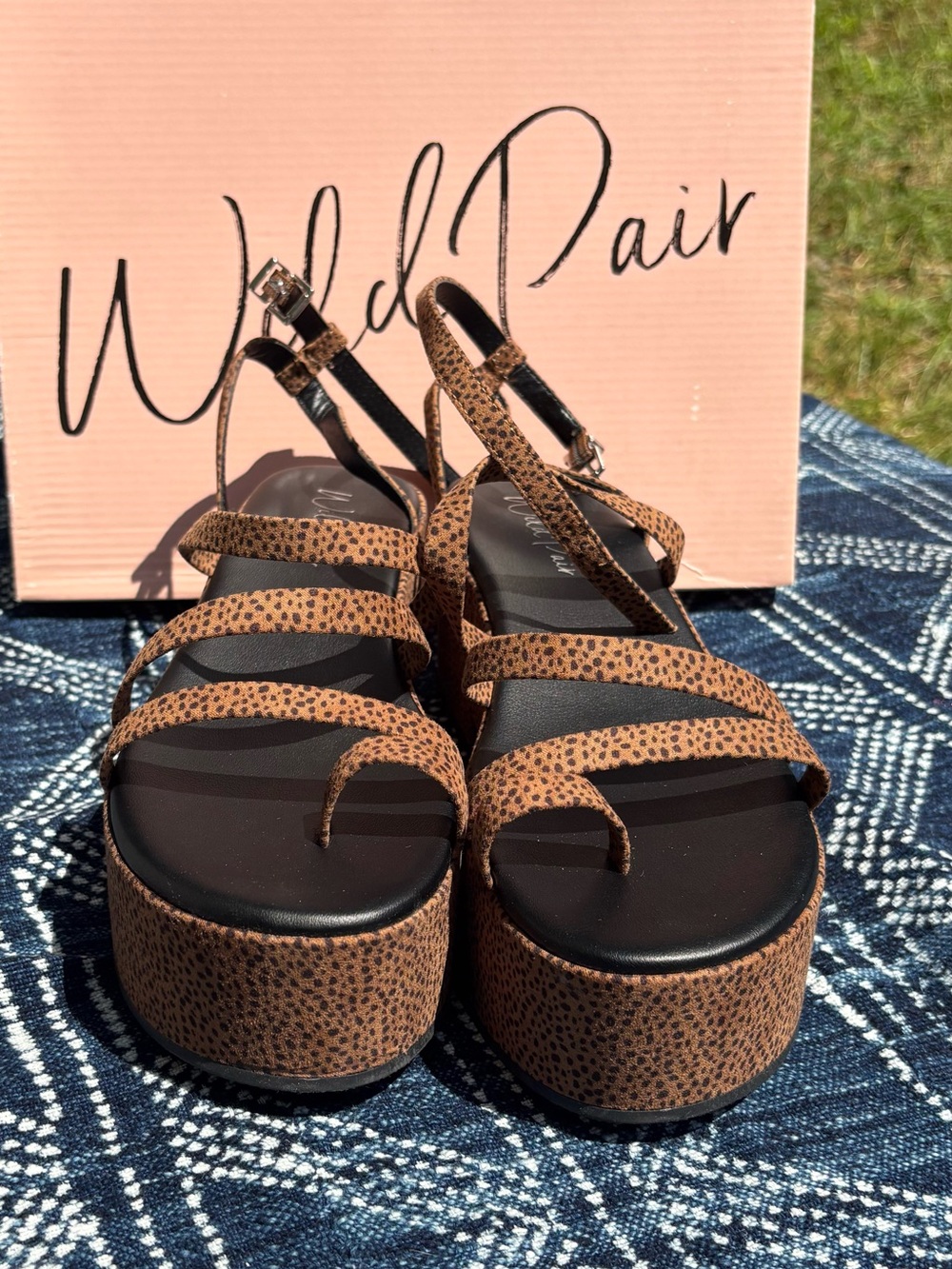 Wild Pair Dottye Women's Brown Leopard Print Platform Strappy Sandals, Size 10